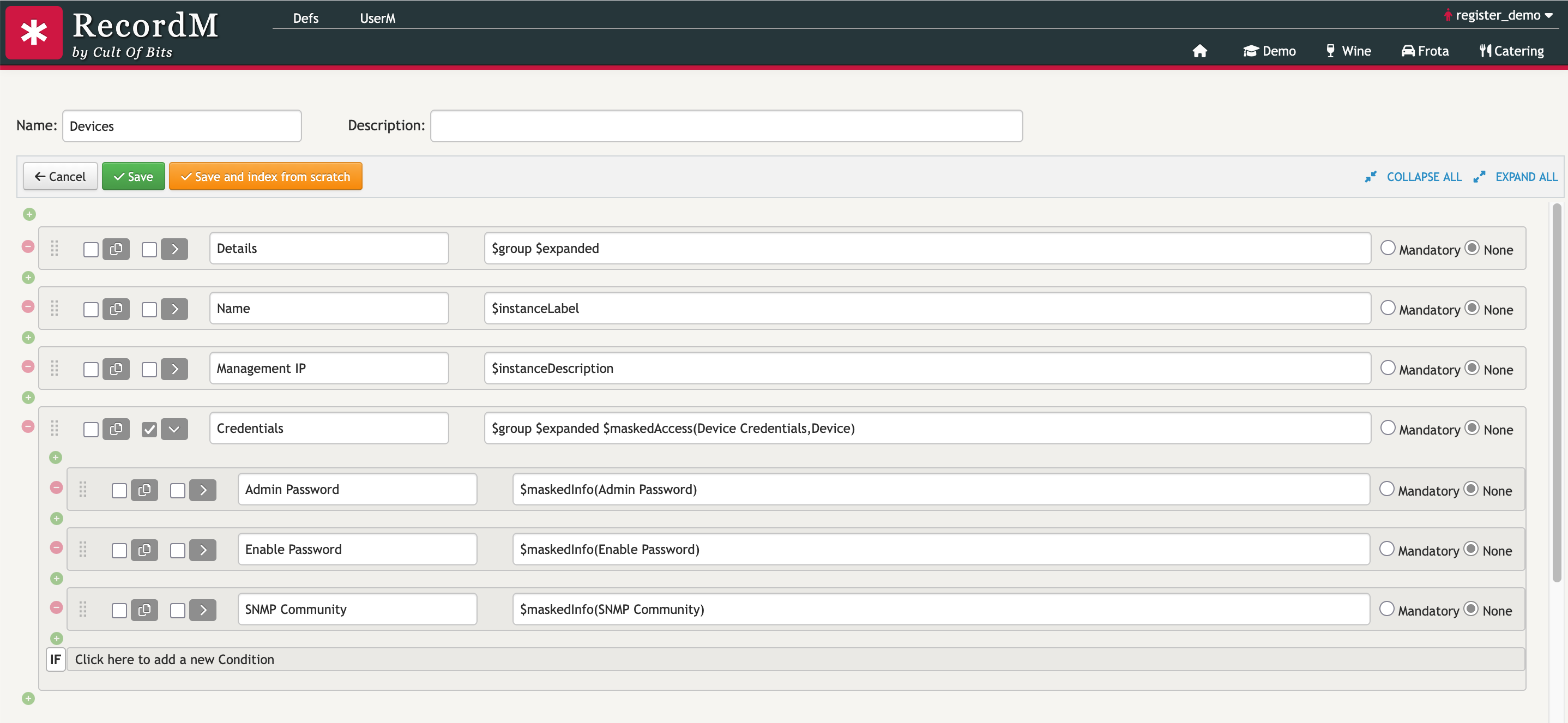 Devices definition with a $maskedAccess group